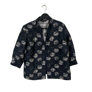 Ming Wang cardigan Blazer Jacket Open Front Black Design large 3/4 sleeve